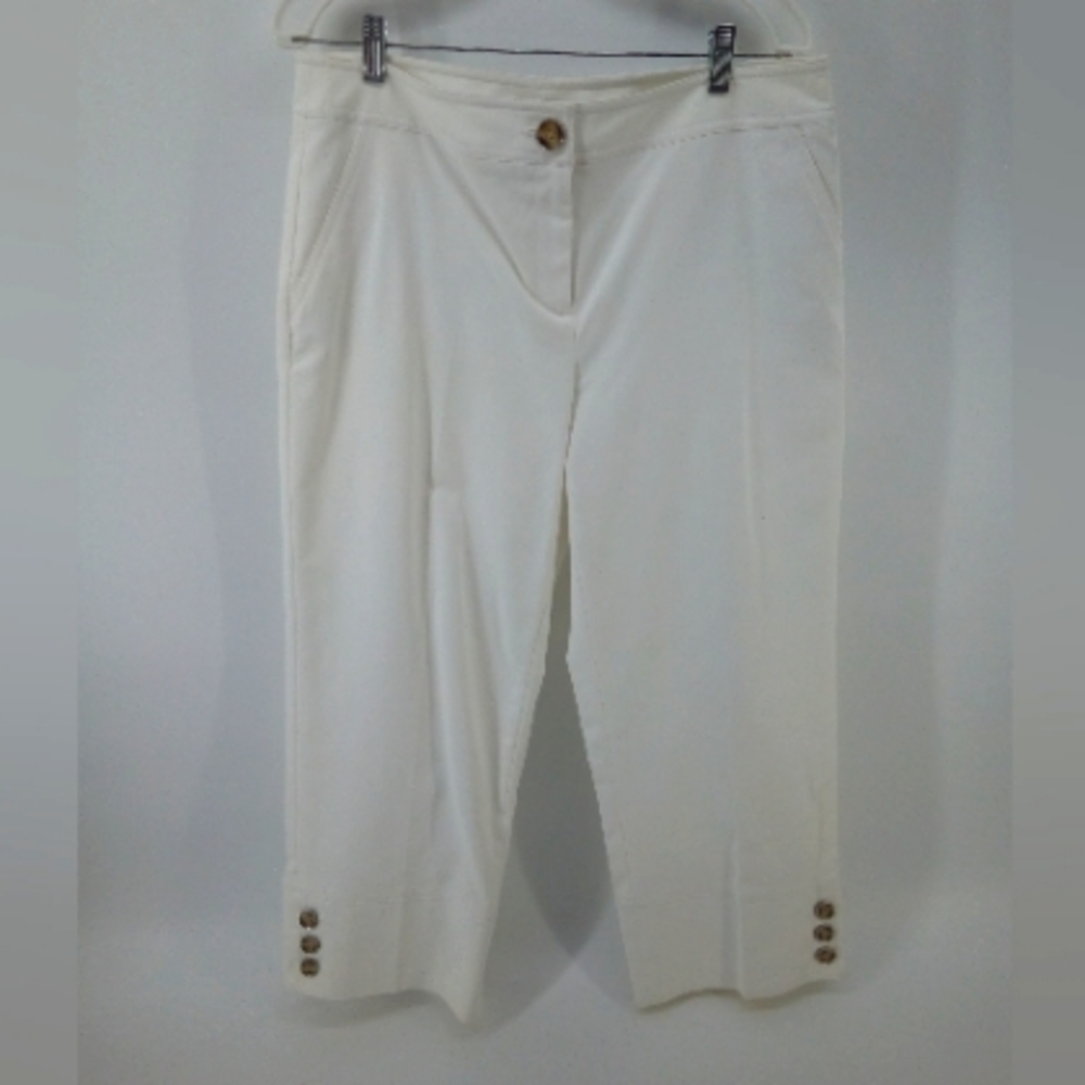 Rafaella White Crop Pants Cotton Spandex Button Detail 12